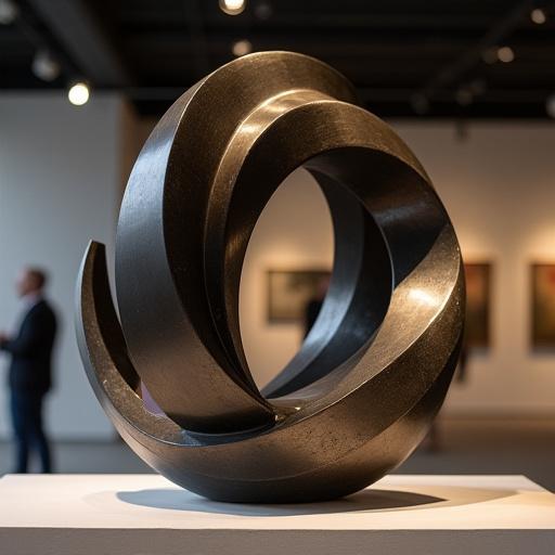 Moderne Metallskulptur im Ausstellungsraum.